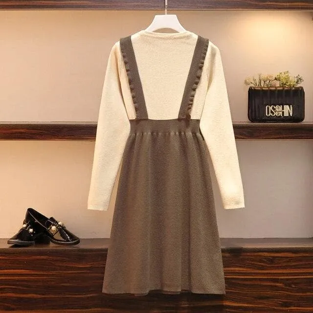Outfit-Set: Knit Sweater   Suspender Dress