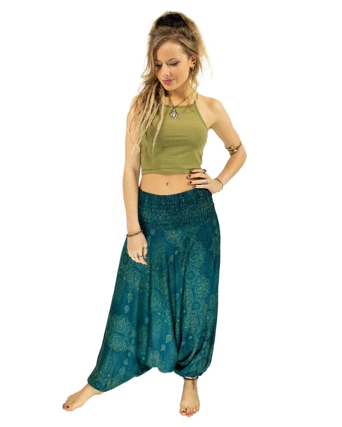 Patterned Baggy Harem Pants Turquoise