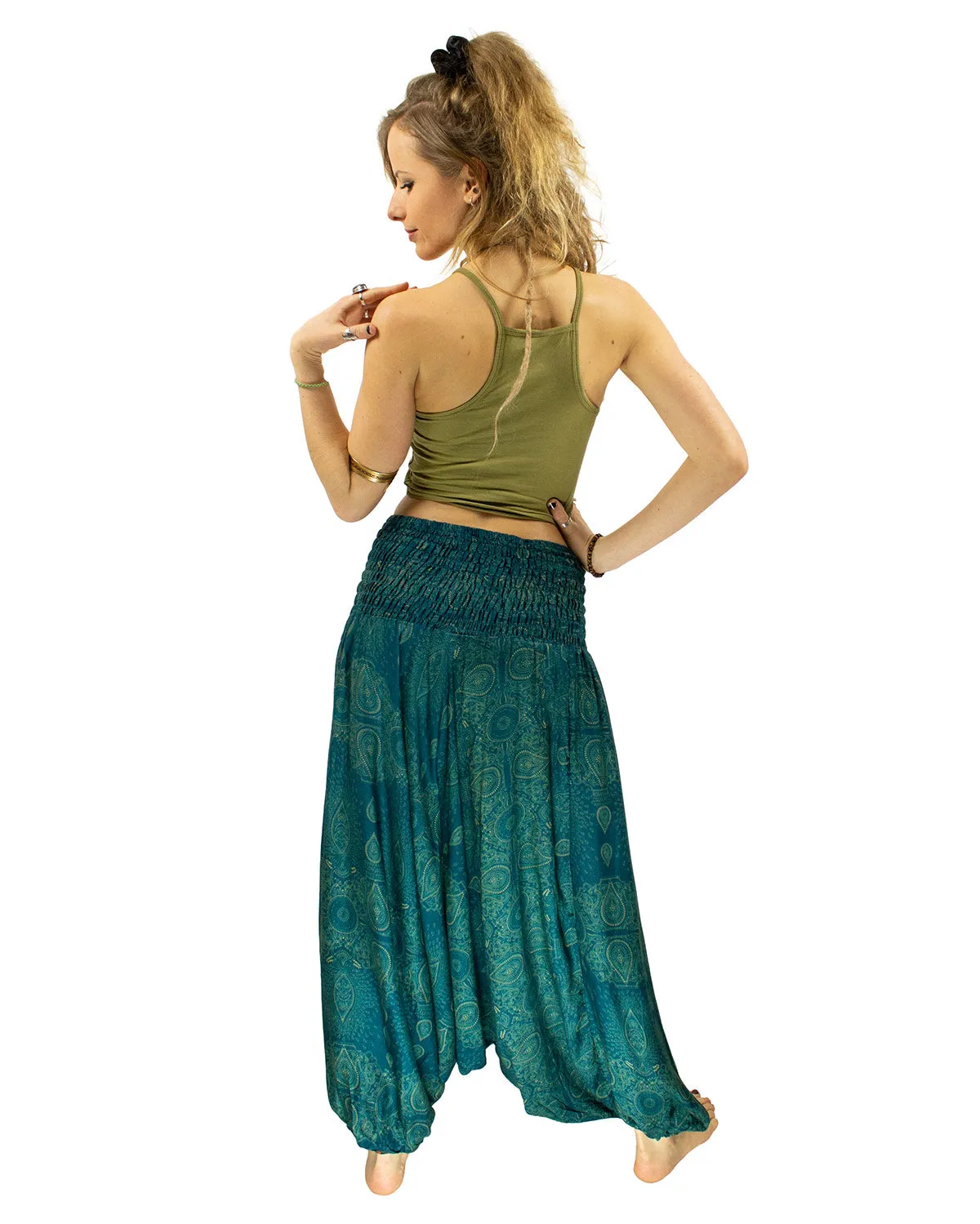 Patterned Baggy Harem Pants Turquoise