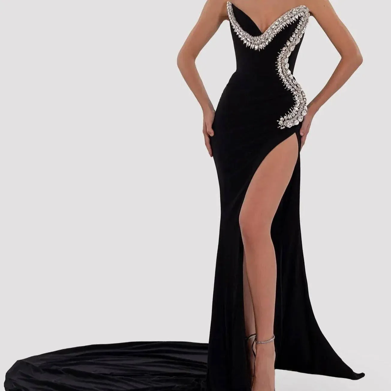 Pauline Strapless Crystal Embellishment Side Slit Maxi Dress