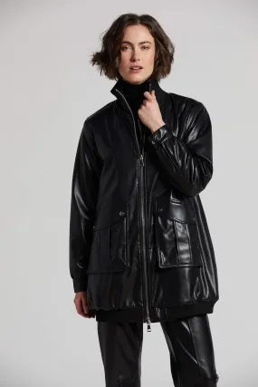 Petra Long Vegan Leather Bomber Jacket