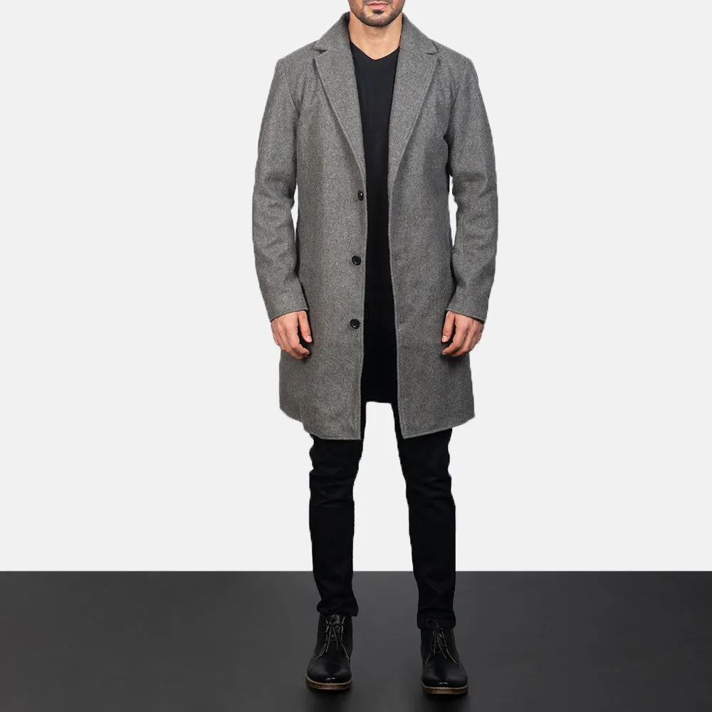 Petrillo Grey Wool Single Breasted Coat