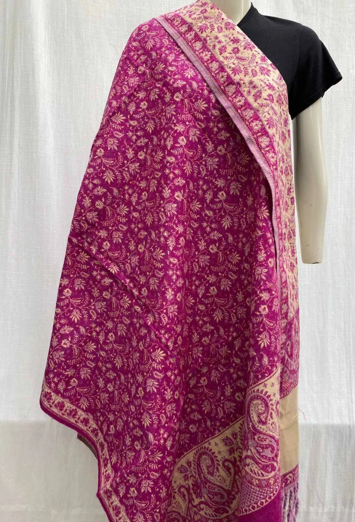 Pink Beige Thick Scarf shawl Handmade PURE Yak Wool floral paisley scarf Shawl Blanket Throws Large Shawl Travel Wrap Meditation Soft Shawl