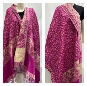 Pink Beige Thick Scarf shawl Handmade PURE Yak Wool floral paisley scarf Shawl Blanket Throws Large Shawl Travel Wrap Meditation Soft Shawl