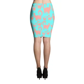 PINK CATS/BLUE SKIRT Pencil Skirt