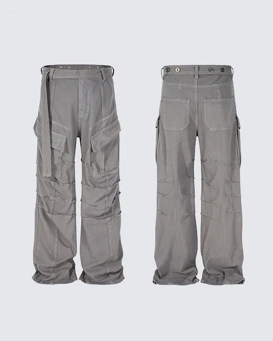 Pleated Pocket Loose Fit Cargo Pants