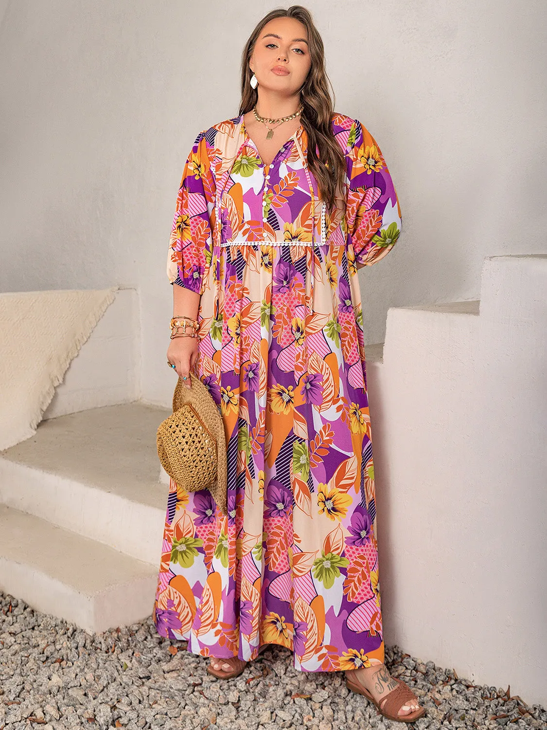 Plus Size Tie Neck Maxi Dress