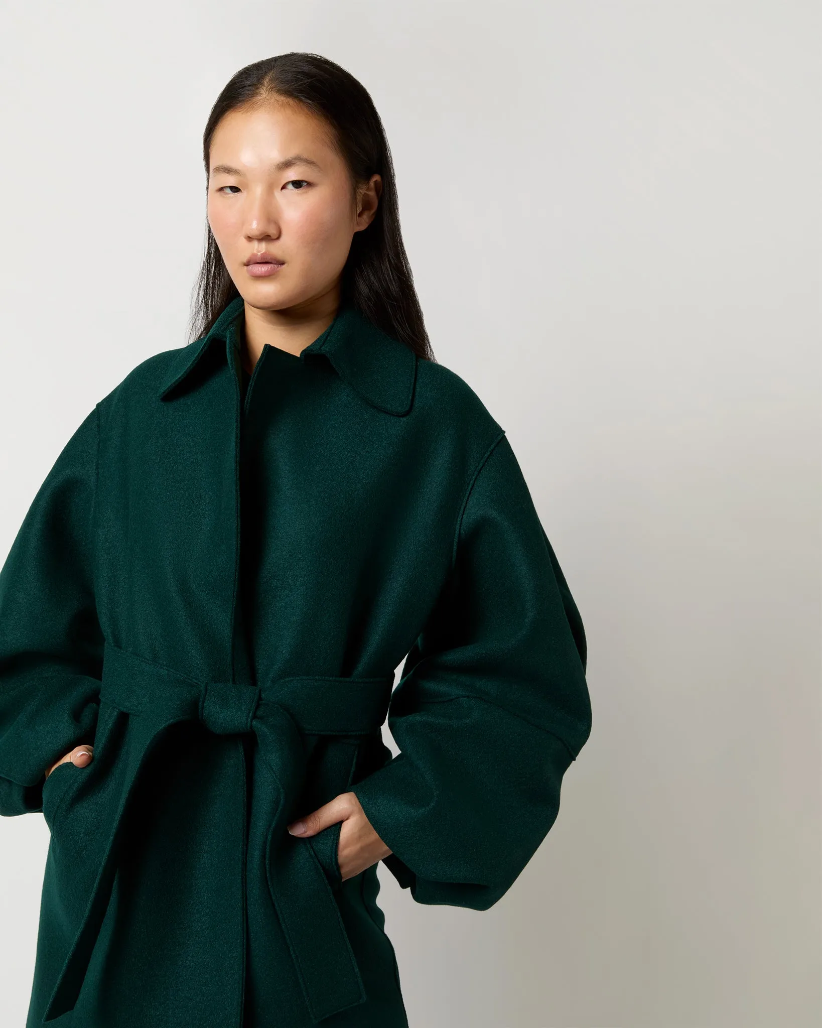 Puff Sleeves Coat in Bottle Green