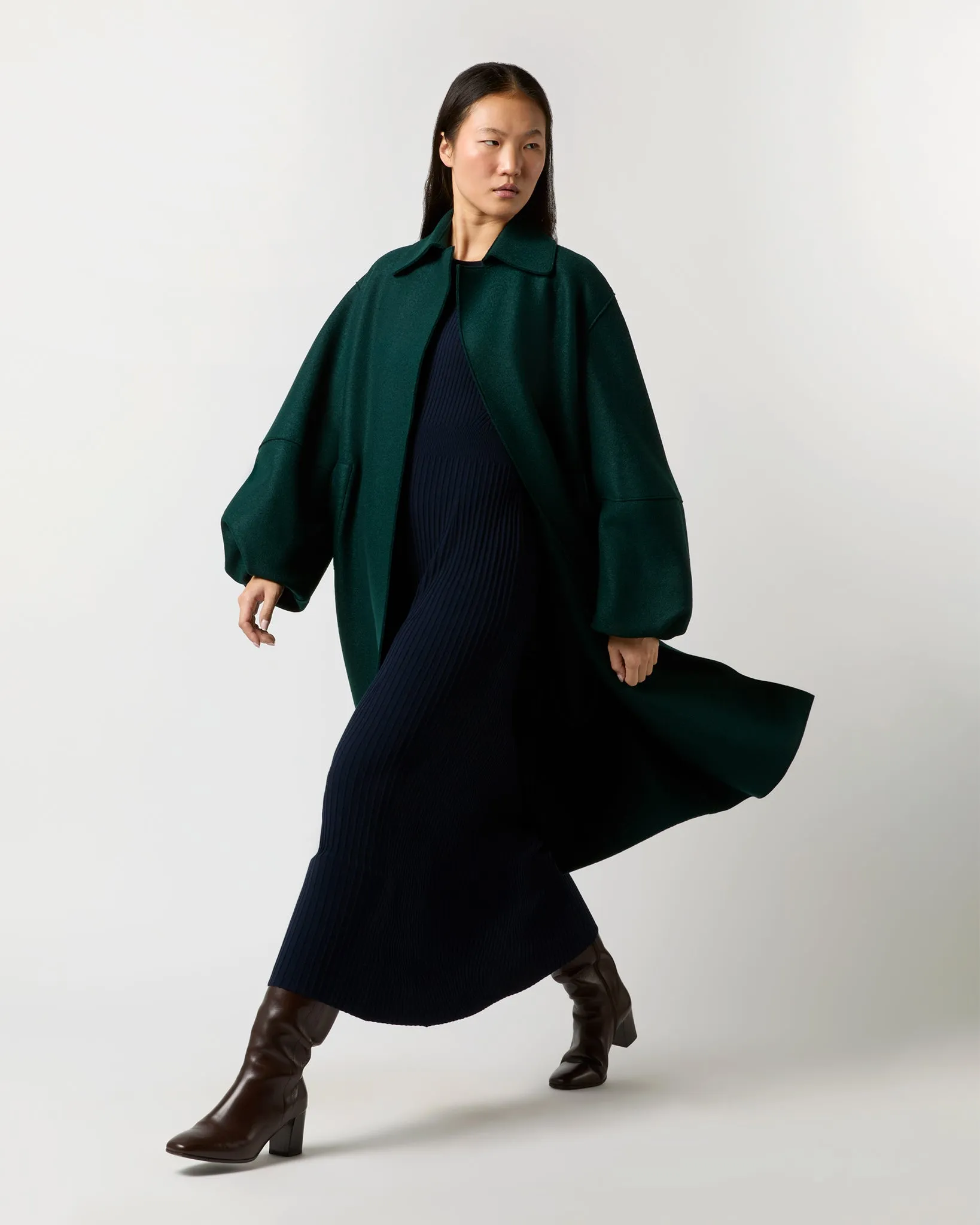 Puff Sleeves Coat in Bottle Green