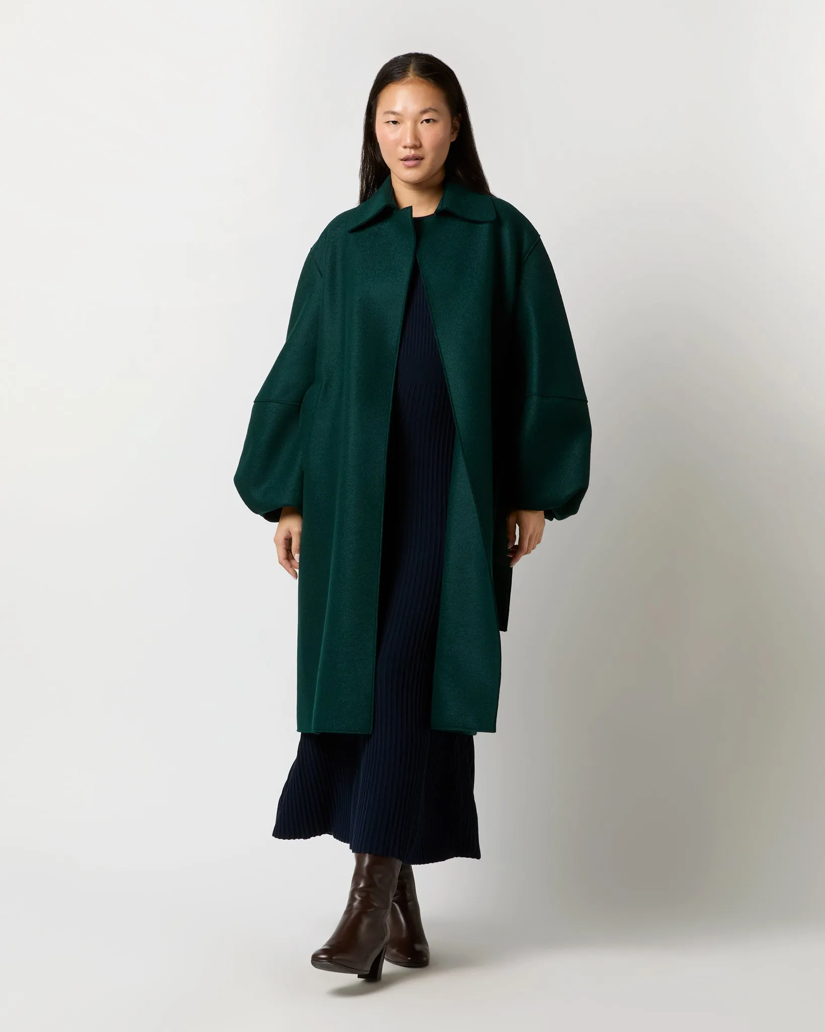 Puff Sleeves Coat in Bottle Green