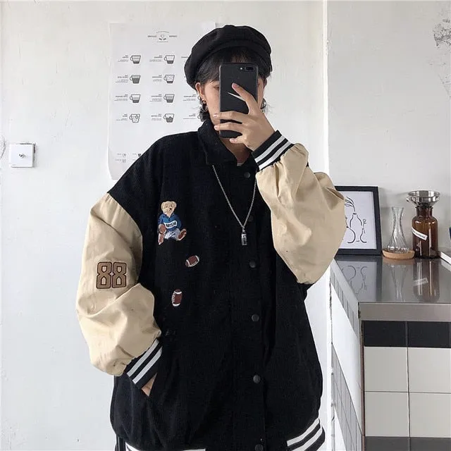 Purpdrank - Women Baseball Uniform Autumn Coat Jacket for Women Harajuku High Street Style Coat Loose Plus Size BF Stitching Bomber Jacket