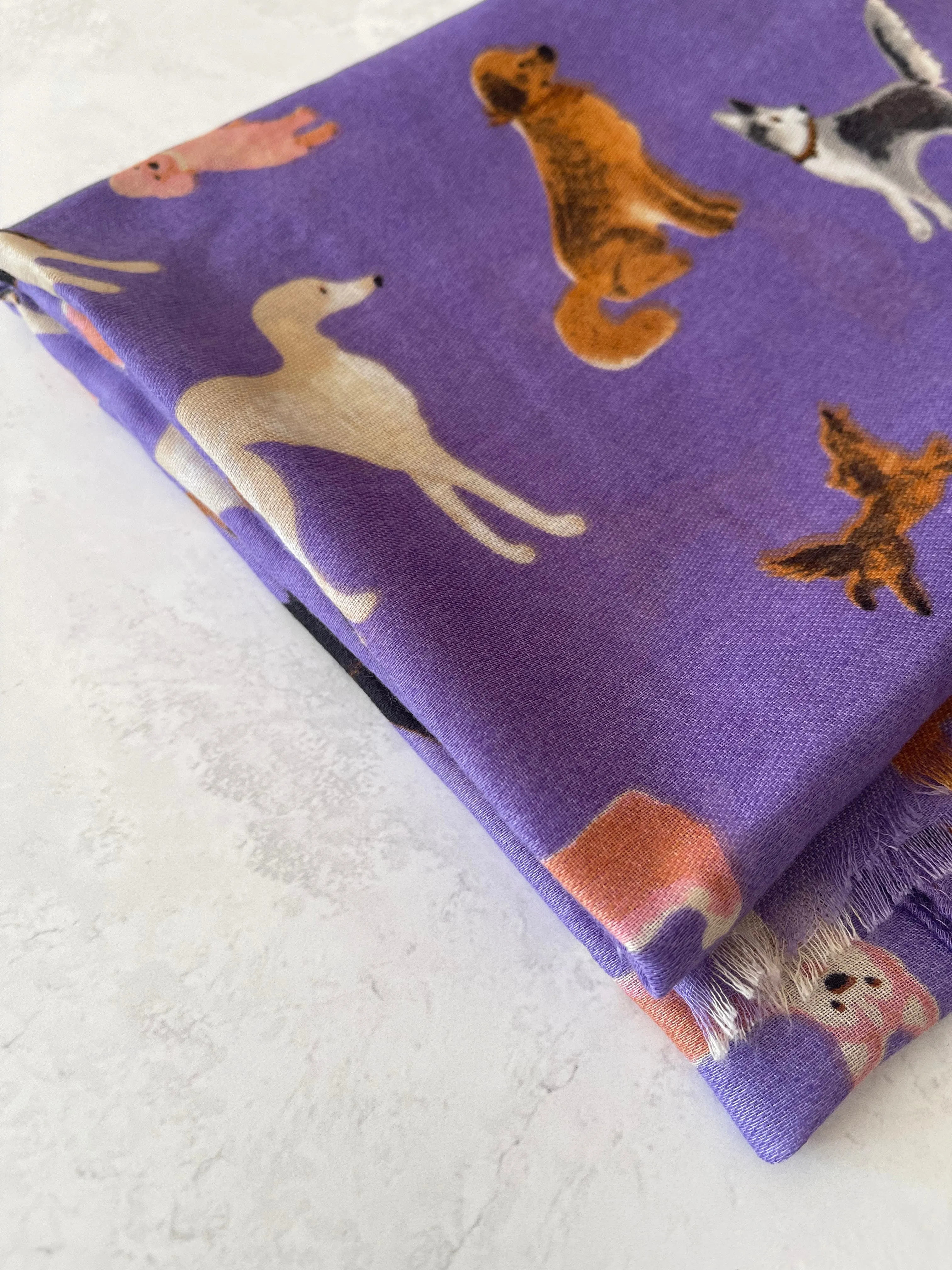 PURPLE COTTON BLEND DOG PRINT LIGHTWEIGHT SCARF