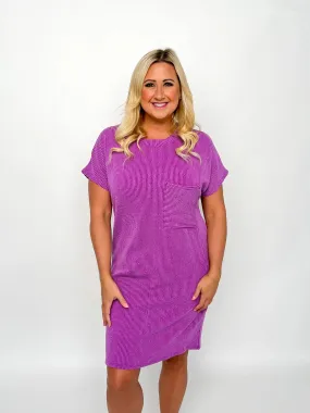 Purple Short Sleeve Ribbed Dress