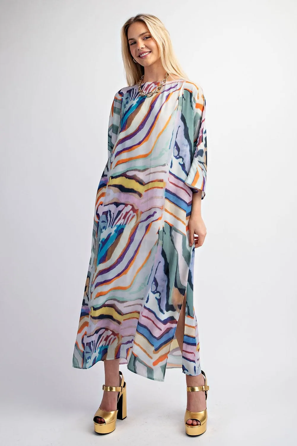 RAINBOW STRIPED SIDE SLIT MAXI DRESS