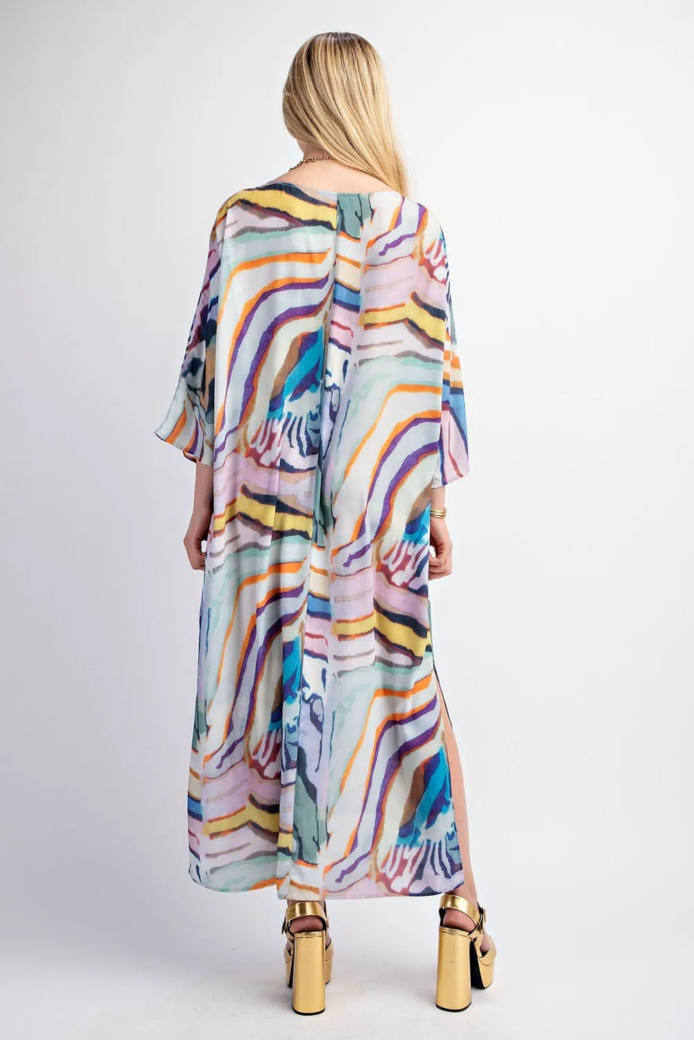 RAINBOW STRIPED SIDE SLIT MAXI DRESS