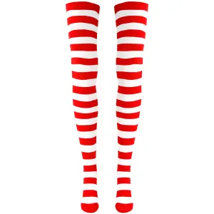 Red and White Socks - Over The Knee Striped Costume Accessories Red and White Stockings for Men, Women and Kids