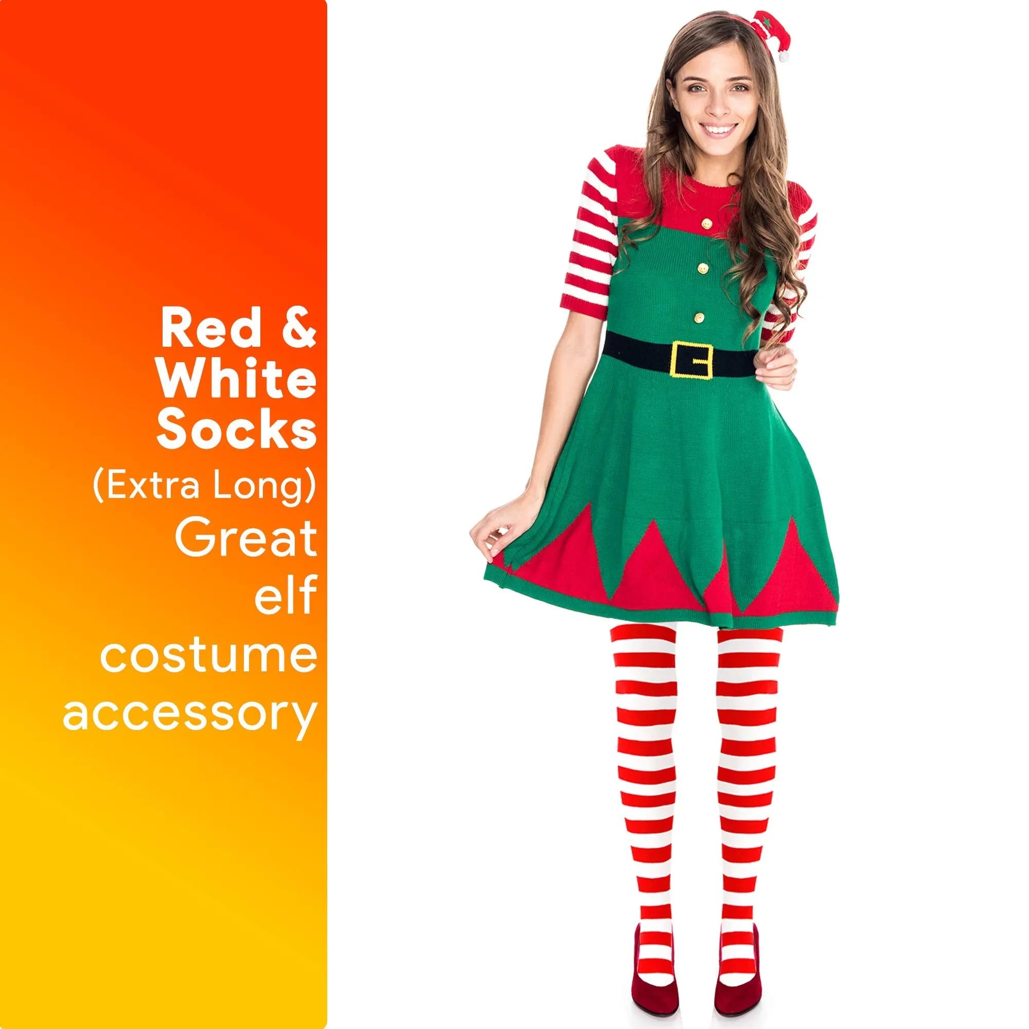 Red and White Socks - Over The Knee Striped Costume Accessories Red and White Stockings for Men, Women and Kids