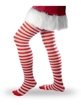 Red and White Striped Christmas Holiday Tights