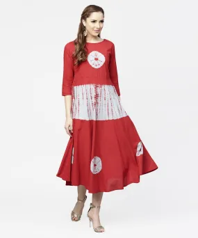 Red Tye Dye 3/4Th Sleeve Cotton Maxi Dress