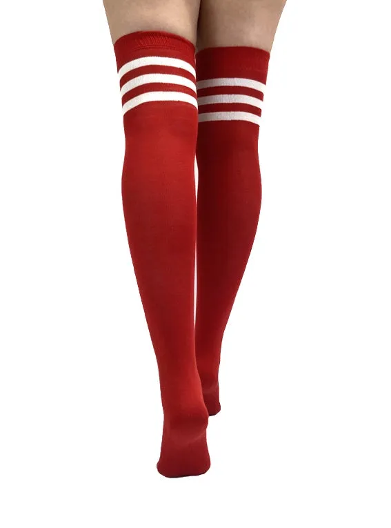 Referee Over The Knee Socks in Red with White Stripes