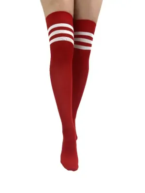 Referee Over The Knee Socks in Red with White Stripes