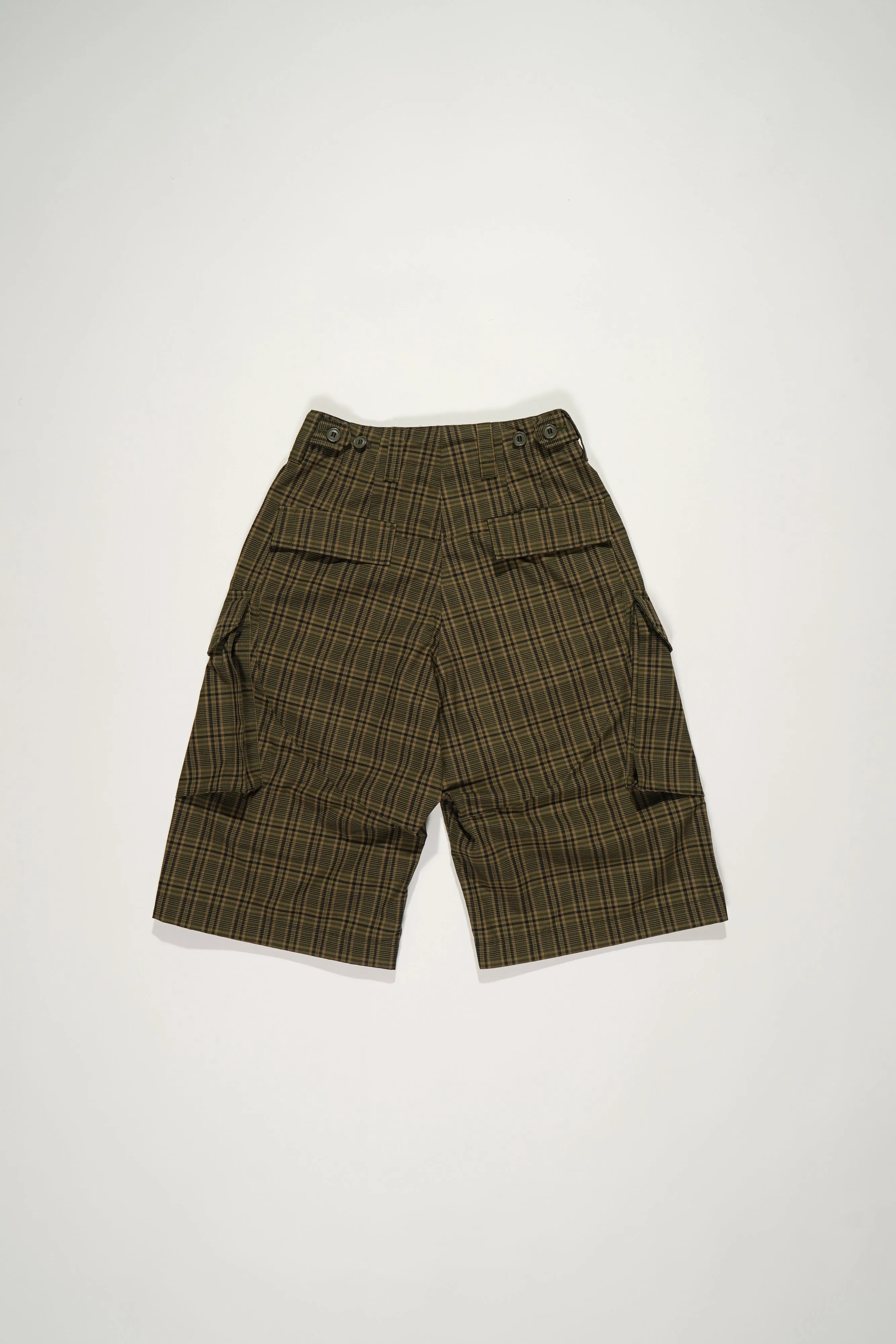 Royal Gaucho Pants - Olive Poly Cotton Small Plaid