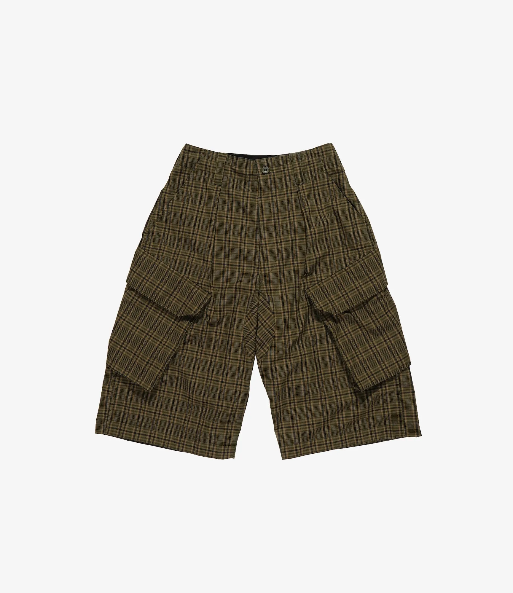 Royal Gaucho Pants - Olive Poly Cotton Small Plaid