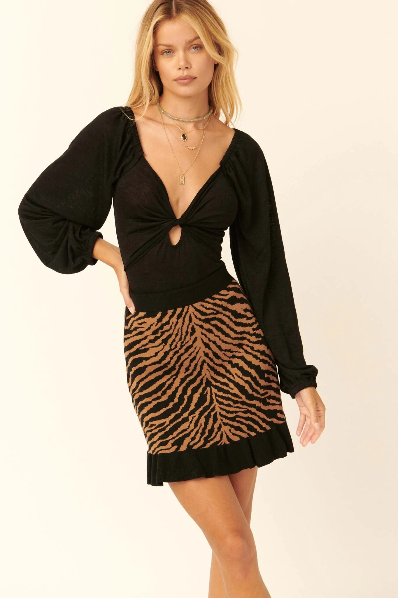 Safari Party Tiger Sweater Mini Skirt