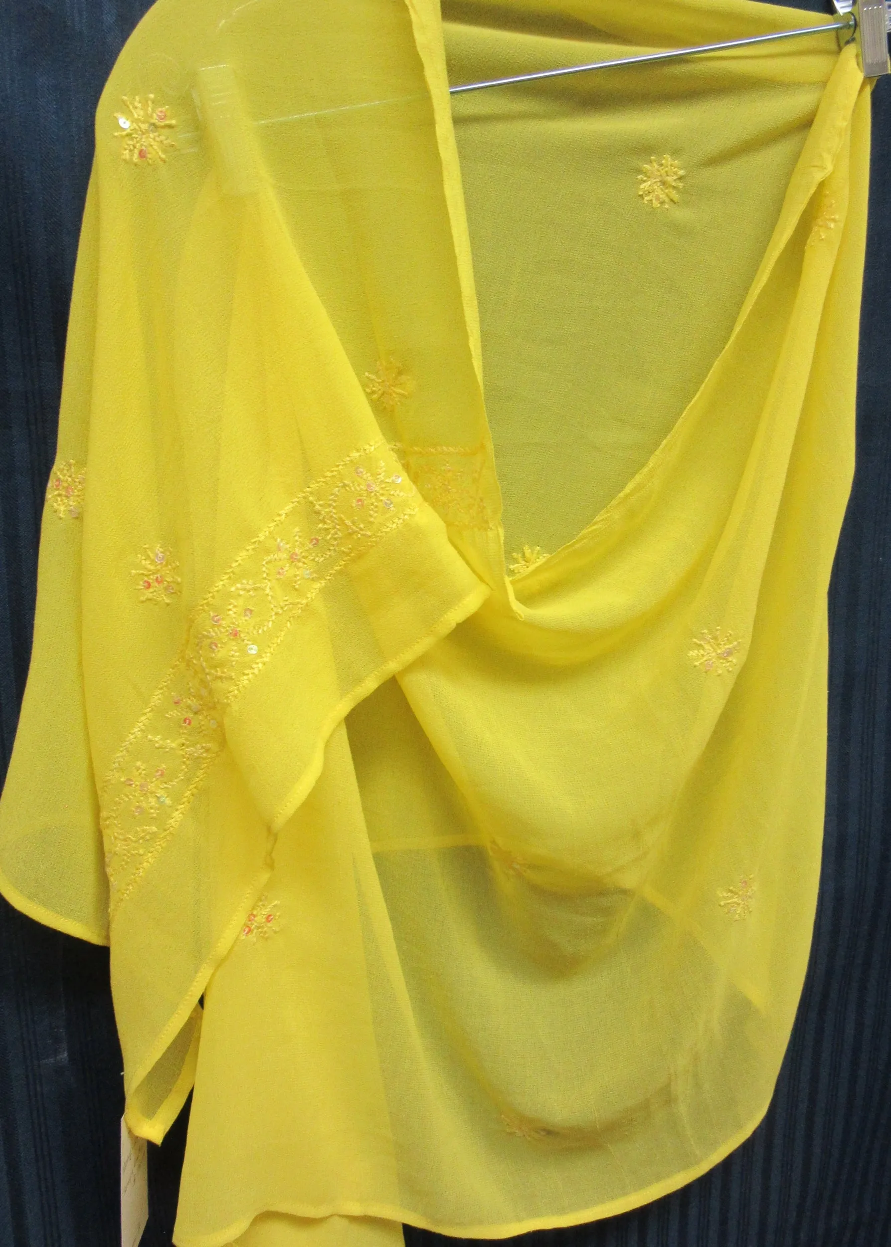 Scarf 0007 Solid Lemon-Yellow Georgette Dupatta Chunni Shawl