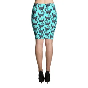 SCATTERED SNOBBY BLUE CATS Pencil Skirt