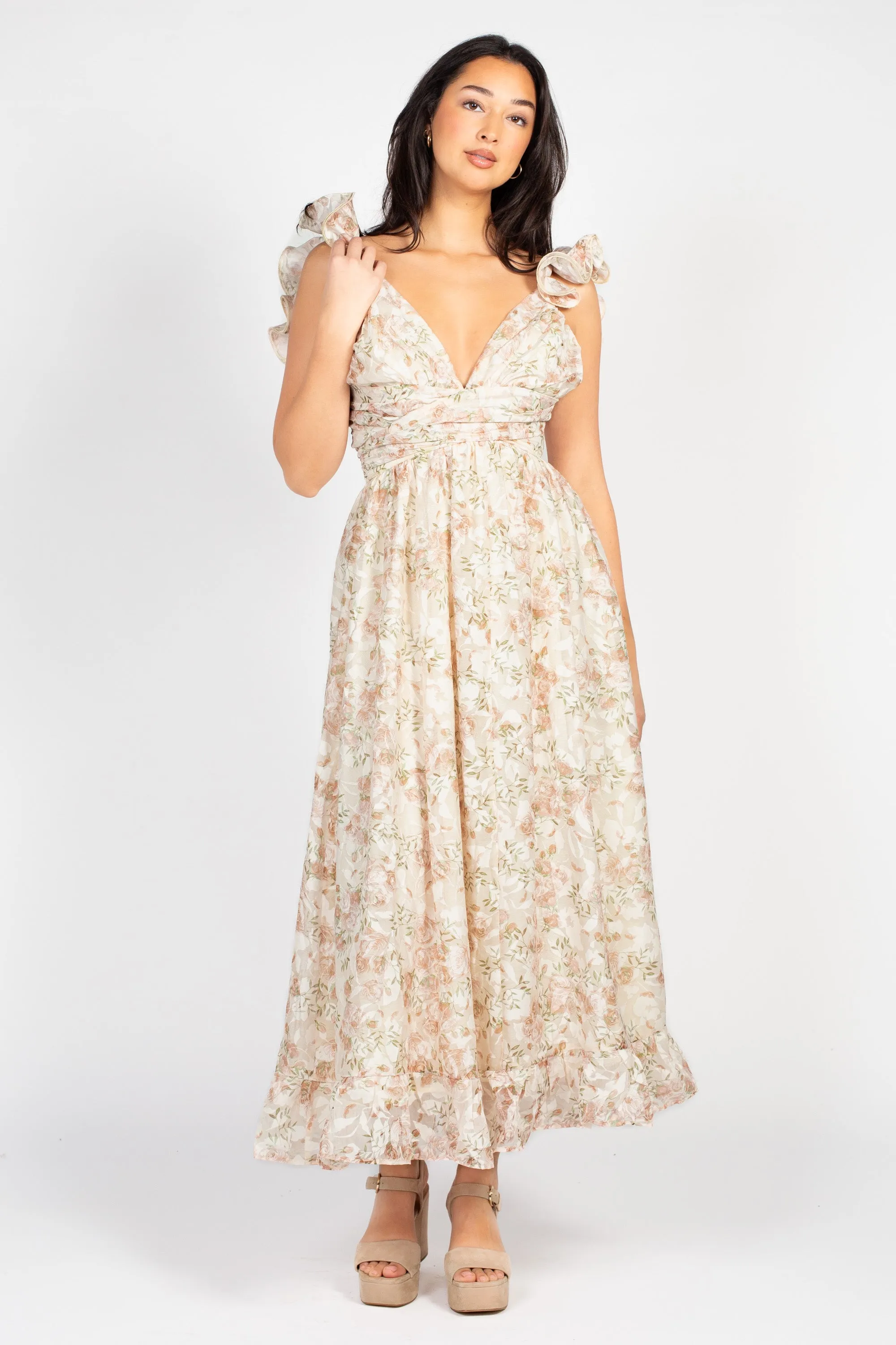 Secret Garden Backless Floral Maxi Dress