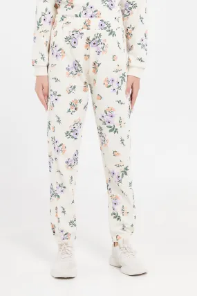 Senior Girls Cream Floral Cargo Pocket Pants