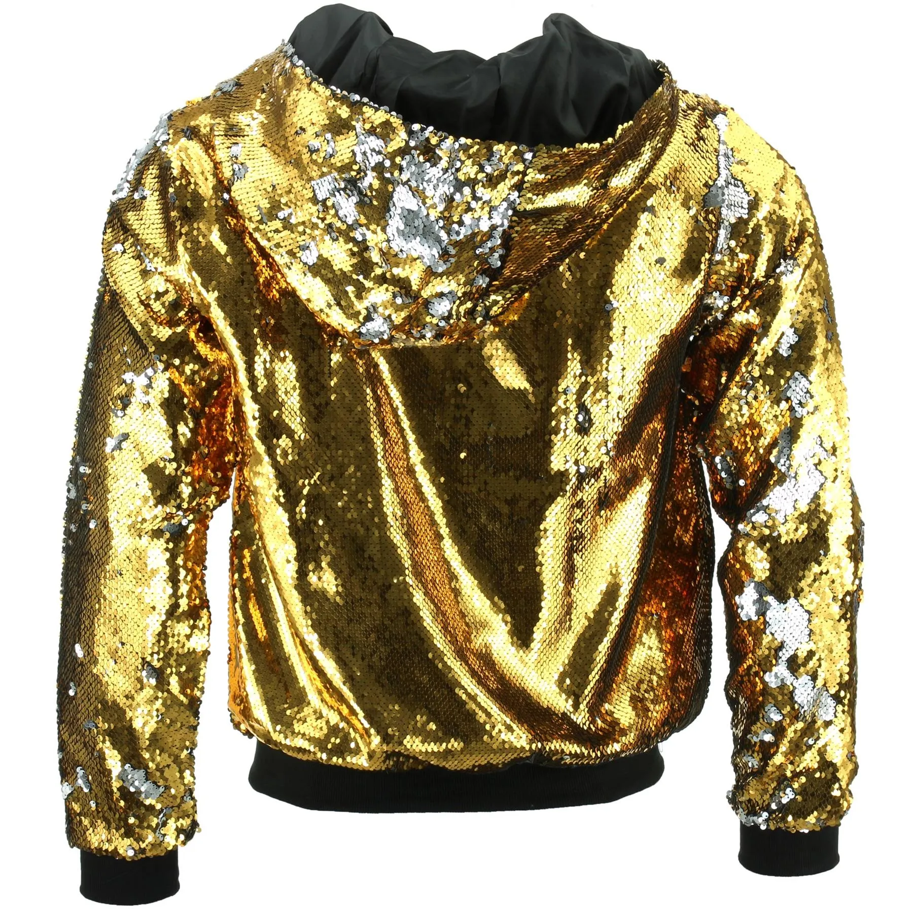 Sequin Hooded Bomber Jacket - Gold