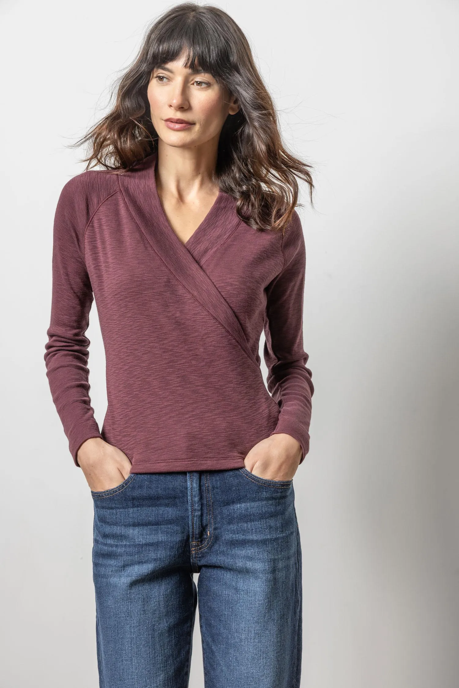 Shawl Collar Faux Wrap Top