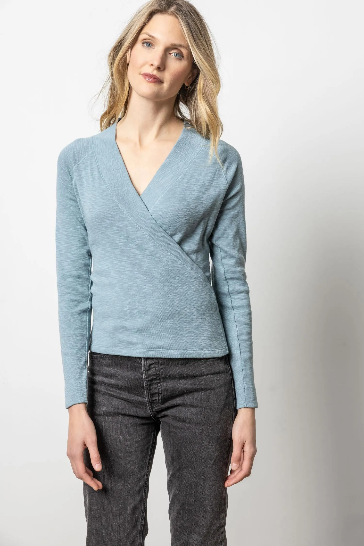 Shawl Collar Faux Wrap Top