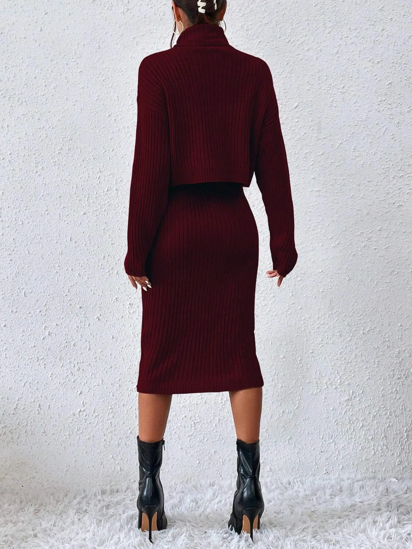 SHEIN Raffinéa Turtleneck Drop Shoulder Sweater & Knit Dress