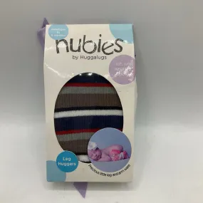 Size 0-6m: Nubies by Huggalugs Brown/White/Navy/Red/Grey Striped Baby Leg Warmers NEW