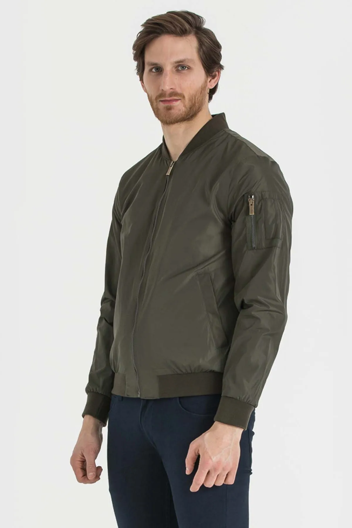 Slim Fit Bomber Cresta Khaki Sport Jacket, Khaki