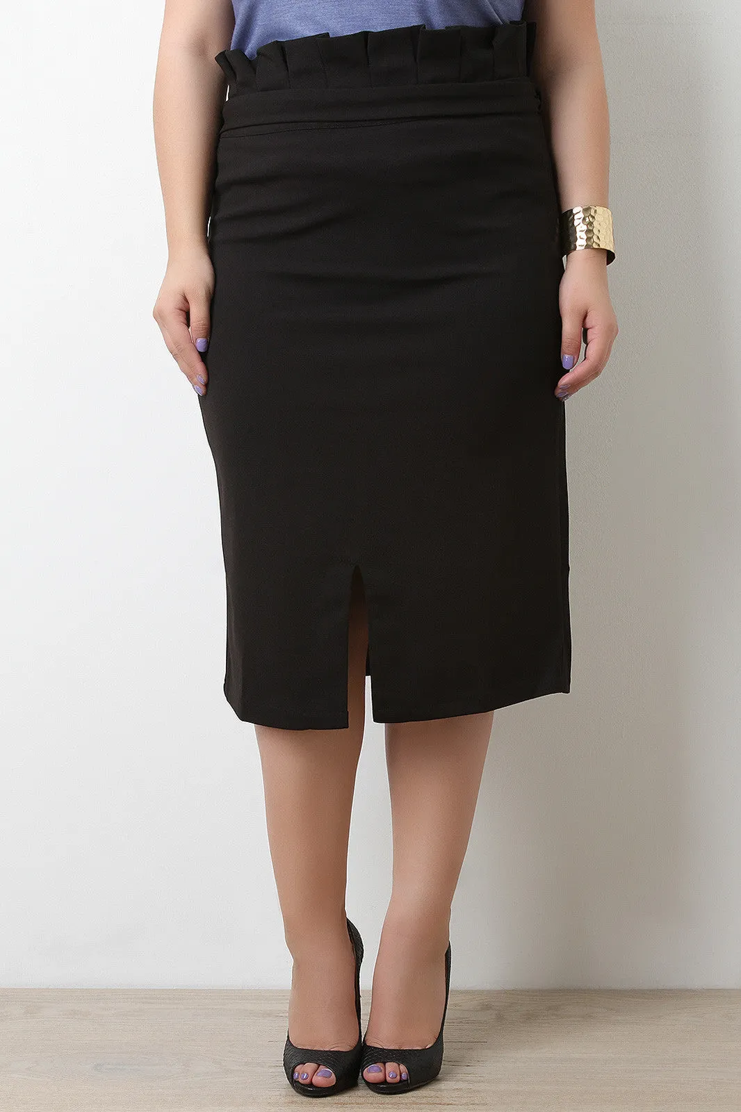 Stretchy Self-Tie Sash Ruffle Waist Midi Skirt