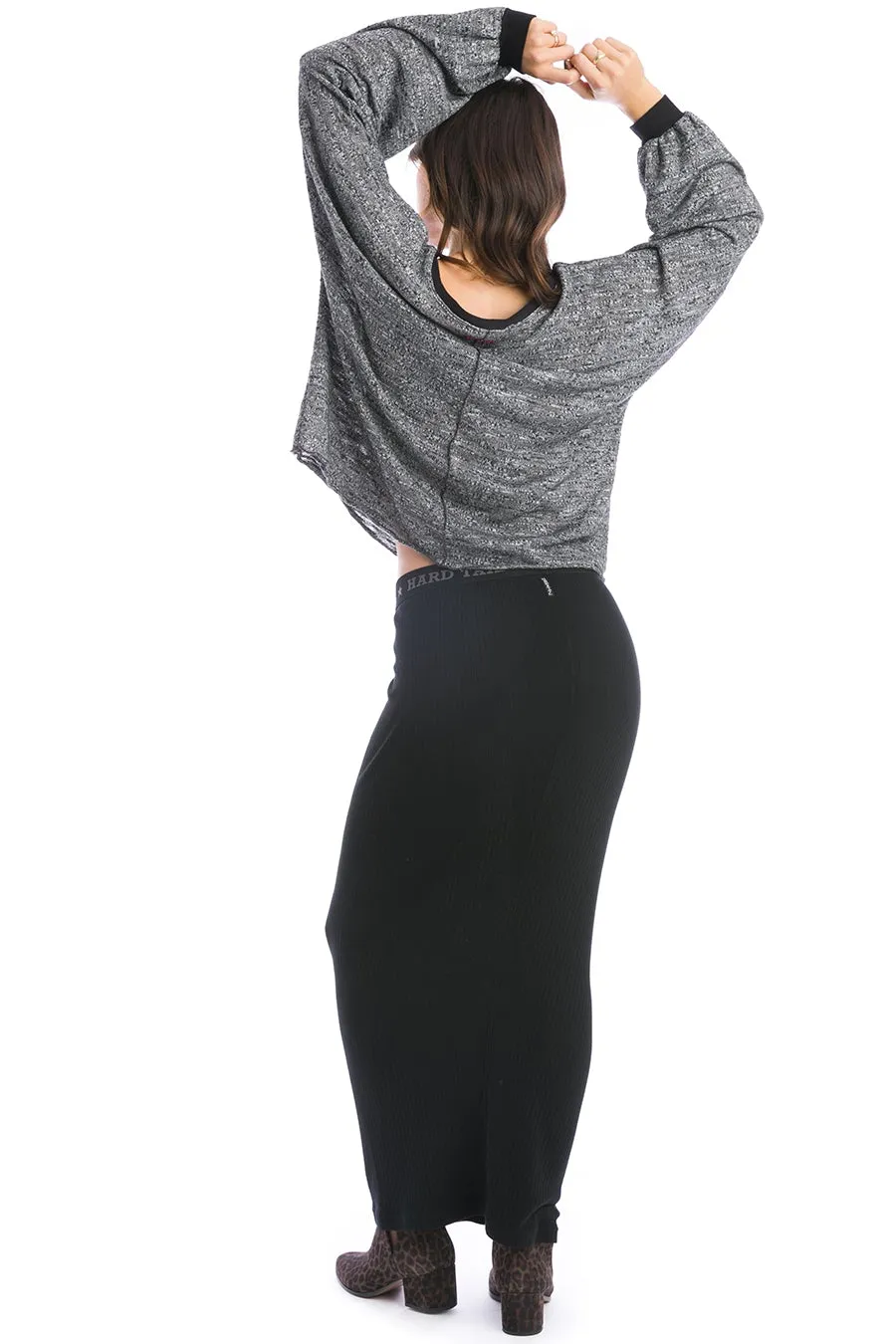 Striated Slub Sweater Balloon Sleeve Crop Pullover