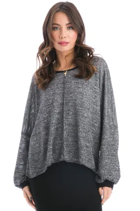 Striated Slub Sweater Balloon Sleeve Crop Pullover