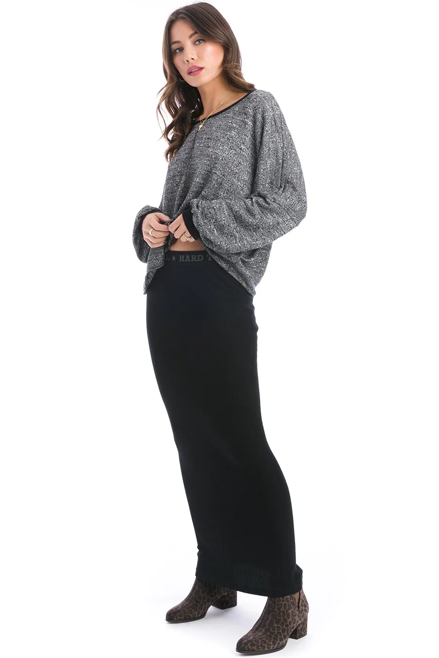 Striated Slub Sweater Balloon Sleeve Crop Pullover