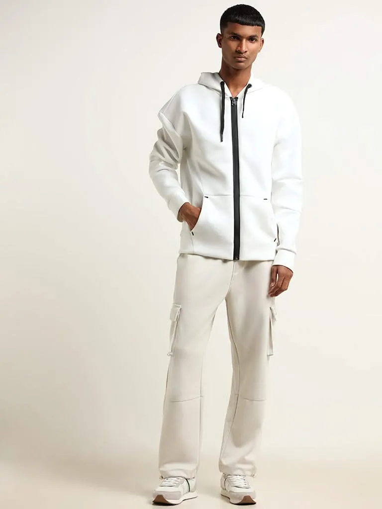 Studiofit Cream Straight-Fit Mid-Rise Cotton Blend Cargo Track Pants