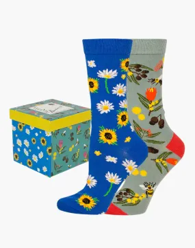 Sunny Days Women's Crew Socks - Boxed Gift Set 2 Pack