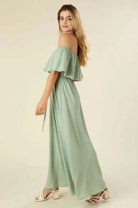 Swiss Dot Off-Shoulder Maxi Dress