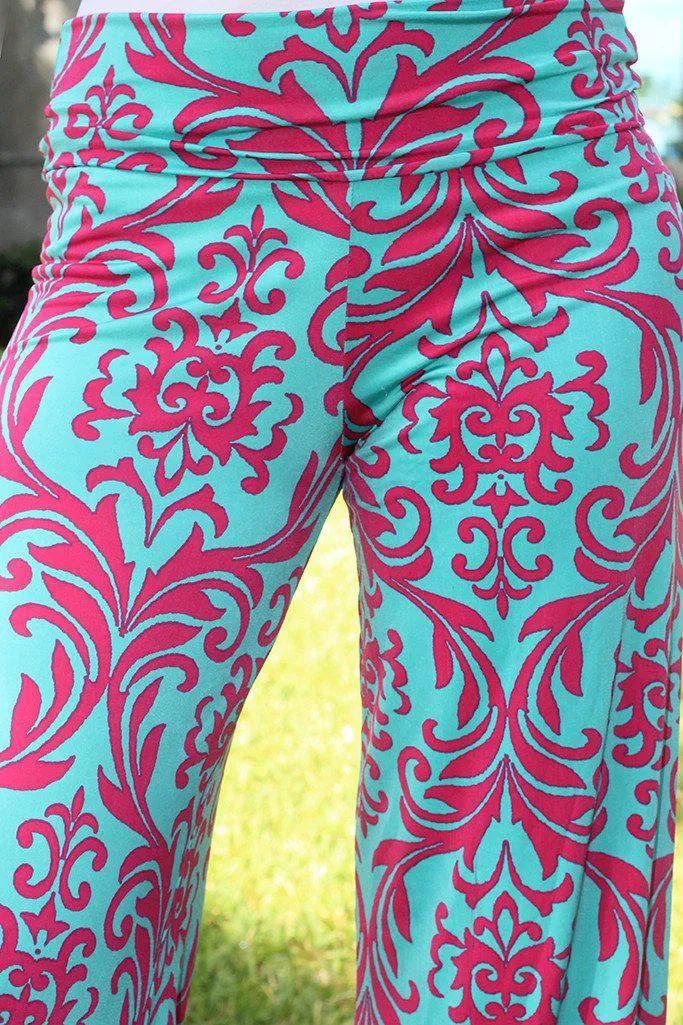 Teal and Fuchsia Printed Pants