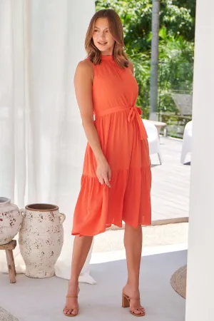 Terra S/less Tiered Coral Midi Dress