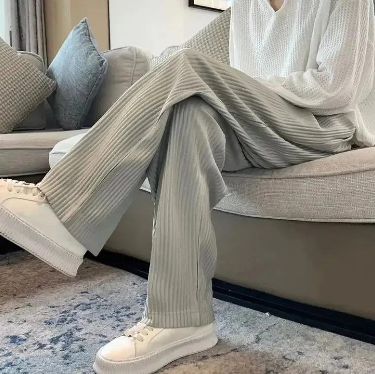 Texture Wide-leg Pants Vertical Stripes Men And Women Casual