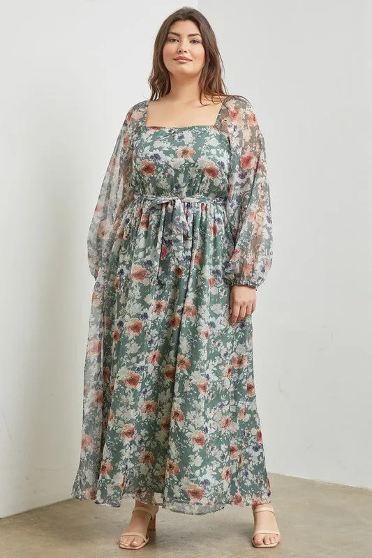 The Robyn Belted Floral Maxi Dress - PLUS