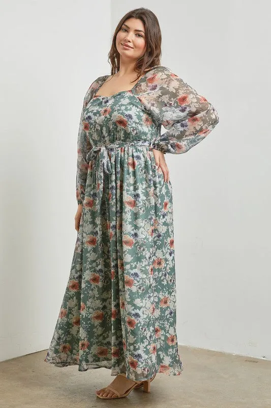 The Robyn Belted Floral Maxi Dress - PLUS